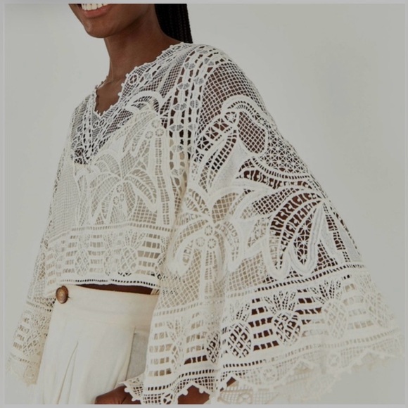 NWT FARM Rio Guipire Blouse- Off-White- Size Small - Picture 2 of 16